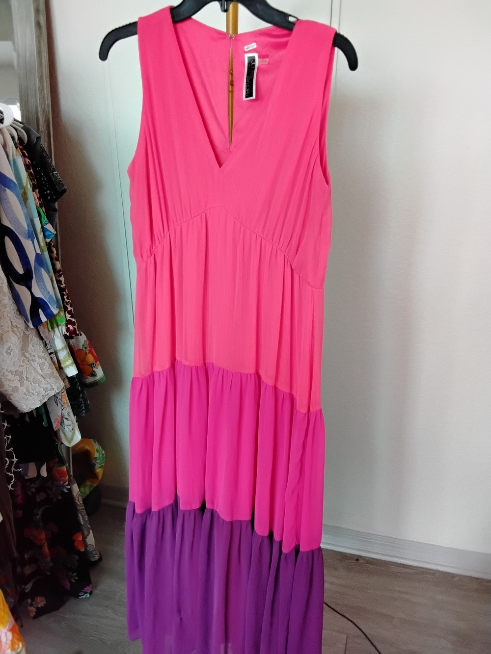 Julian Taylor Sleeveless Colorblock Maxi in Hot Pink and Purple